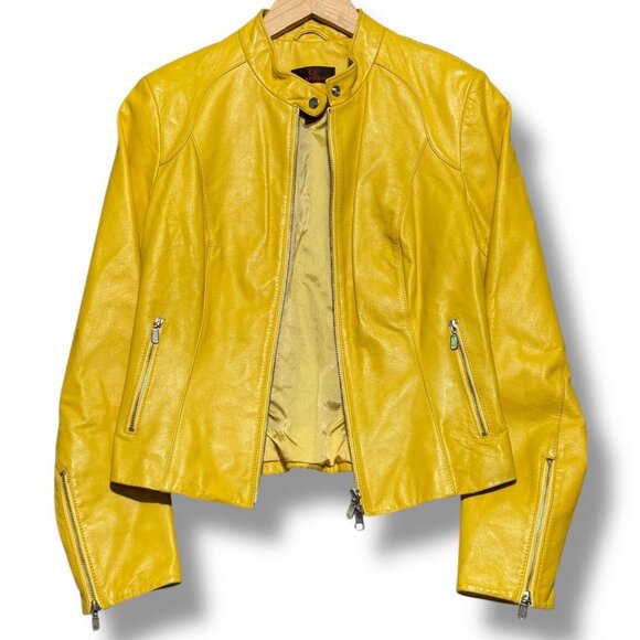 danier Jackets & Blazers - Danier Genuine Leather Jacket – Bright Yellow – Cropped Moto XS